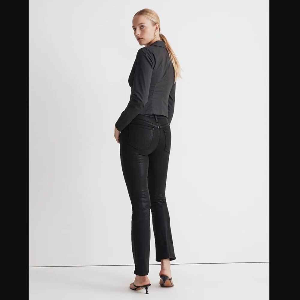 Madewell NEW NWT Womens Petite P25 Black Kick Out Crop Jeans Foil - Picture 2 of 2